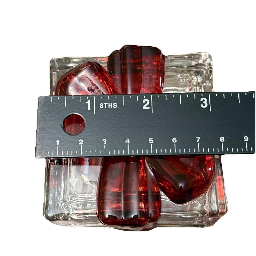 Vintage Glass Present Trinket Boxes Red & Orange Ribbon Gift Box Lot of 2